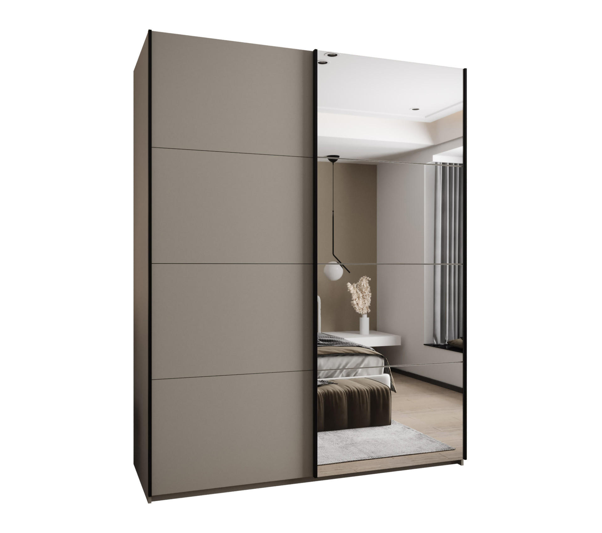 SCHWEBETÜRENSCHRANK 245,5/190/64 2-türig - Kaschmir/Schwarz, Holz/Metall (190/245/64cm) - Abiks Möbel