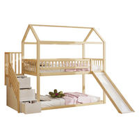 VYSOKÁ posteľ 90/200 cm prírodná farba dreva z dreva s šmykľavkou a úložným rebríkom - biela, drevo (90/200cm) - OKWISH