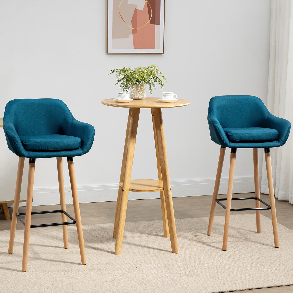 BARHOCKER 2er-Set DE-14702 mit Armlehnen Blau - Blau, Holzwerkstoff (48/100/55cm) - ComfortXL