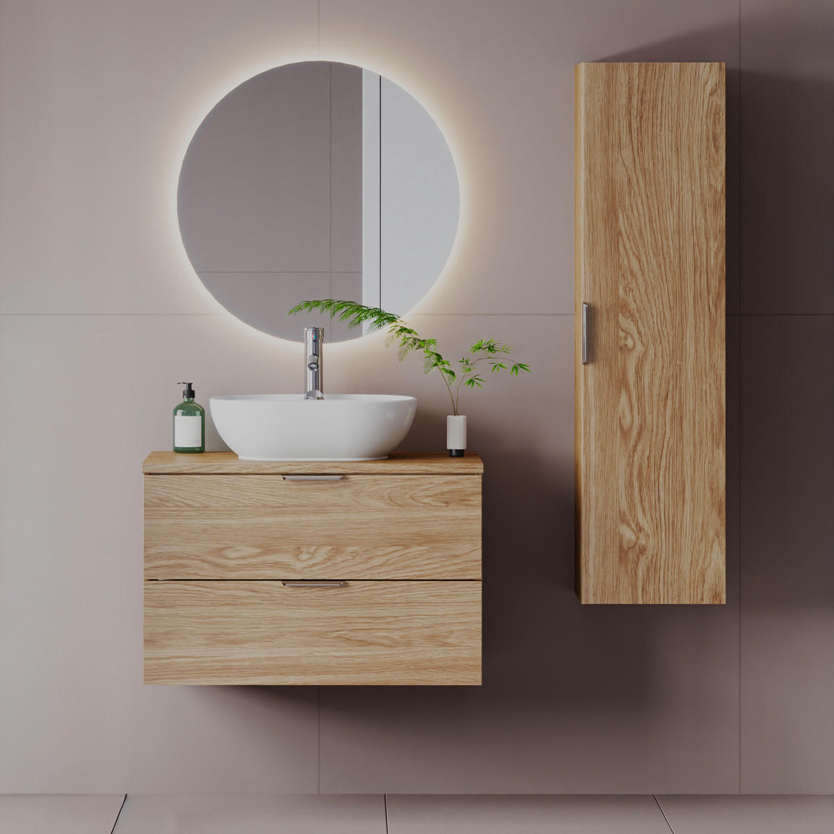 BADMÖBEL 80.6cm Astrid 2er-Set Holz - Braun, Holzwerkstoff (80.6/52.2/46.5cm) - Petits-meubles