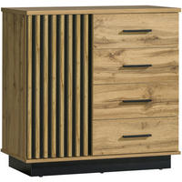 KOMMODE Lamelo Wotan eiche, Kombikommode mit Schubladen - Schwarz/Braun, Holzwerkstoff (90/88/40cm) - Bettso