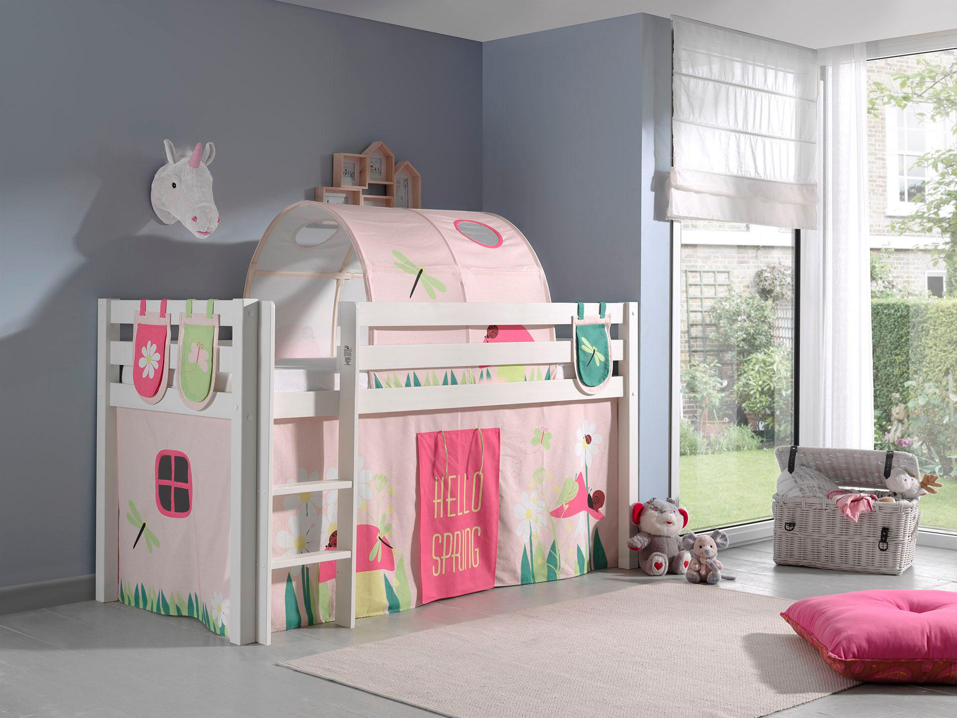 KINDERBETT Karolina 210x114x106 Massivholz Weiß Textilset Spring 4 - Hellrosa/Weiß, Holz (90/200cm) - 58aufmkessel
