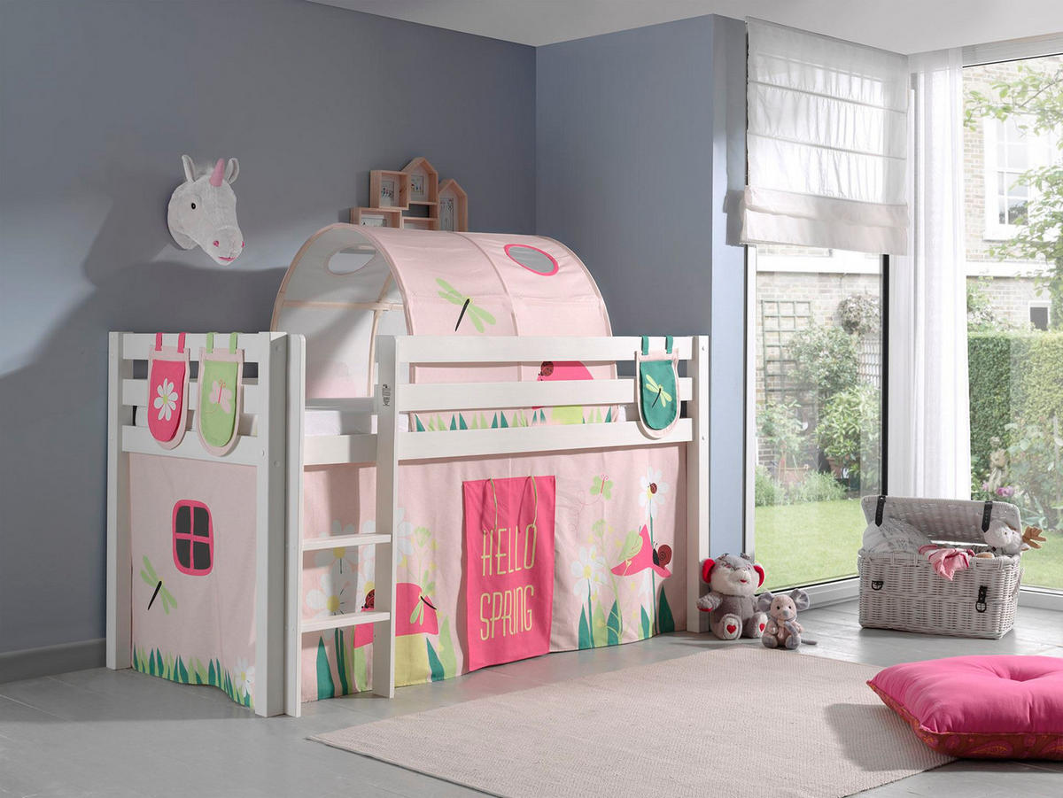 KINDERBETT Karolina 210x114x106 Massivholz Weiß Textilset Spring 4 - Hellrosa/Weiß, Holz (90/200cm) - 58aufmkessel