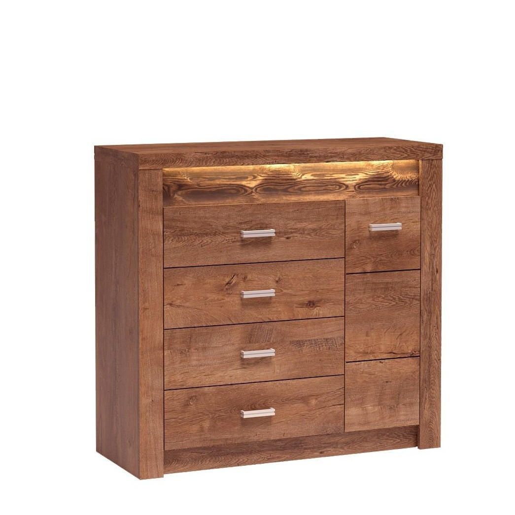 KOMMODE ZERI 108,5/103,5/42cm mit 4 Schubladen 1 Türen Braun - Braun, Holzwerkstoff (108.5/103.5/42cm) - MASSENO