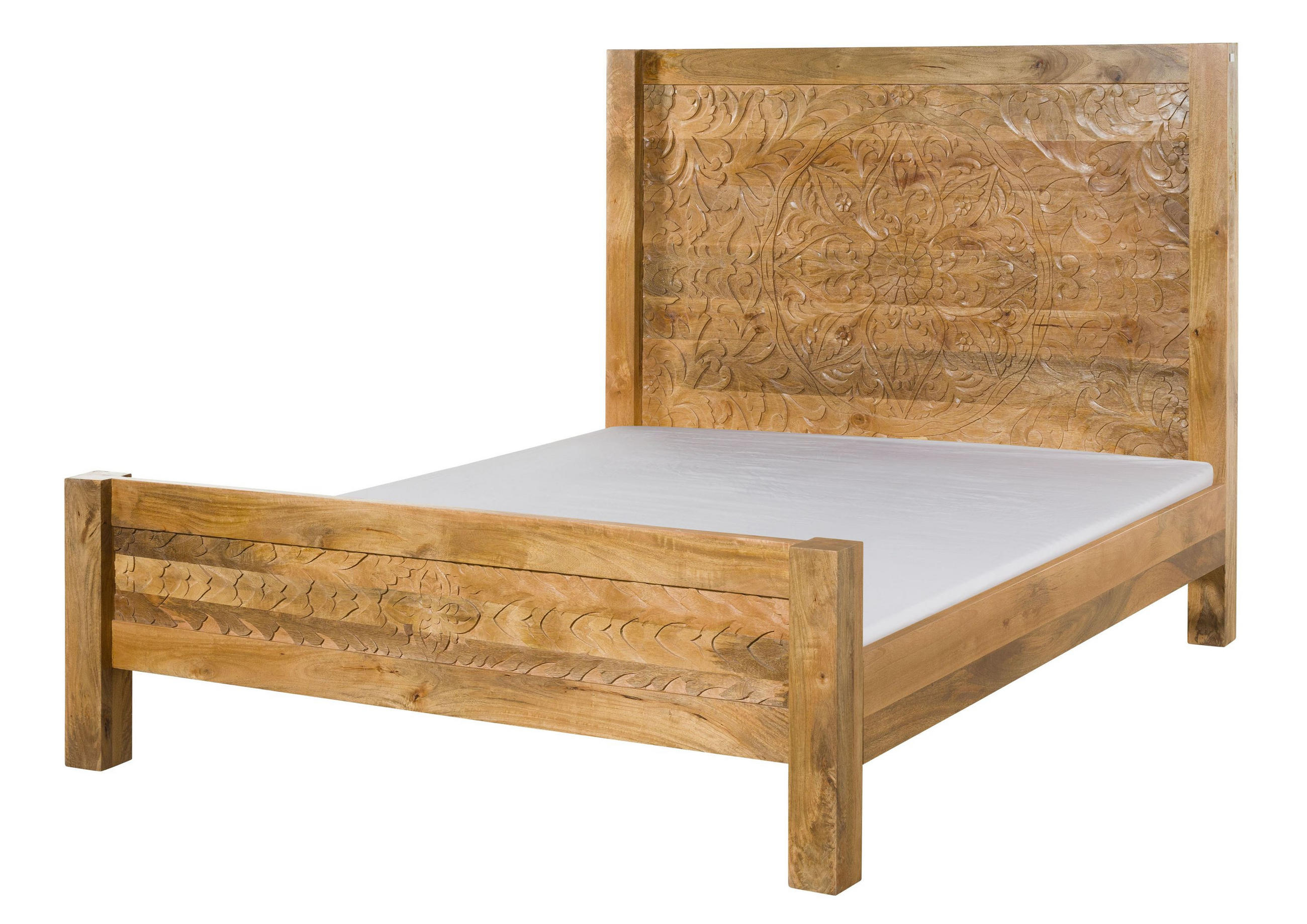 HOLZBETT Mango 180x200 natur lackiert KASHMIR #103 - Braun, Holz (180/200cm) - Massivmoebel24