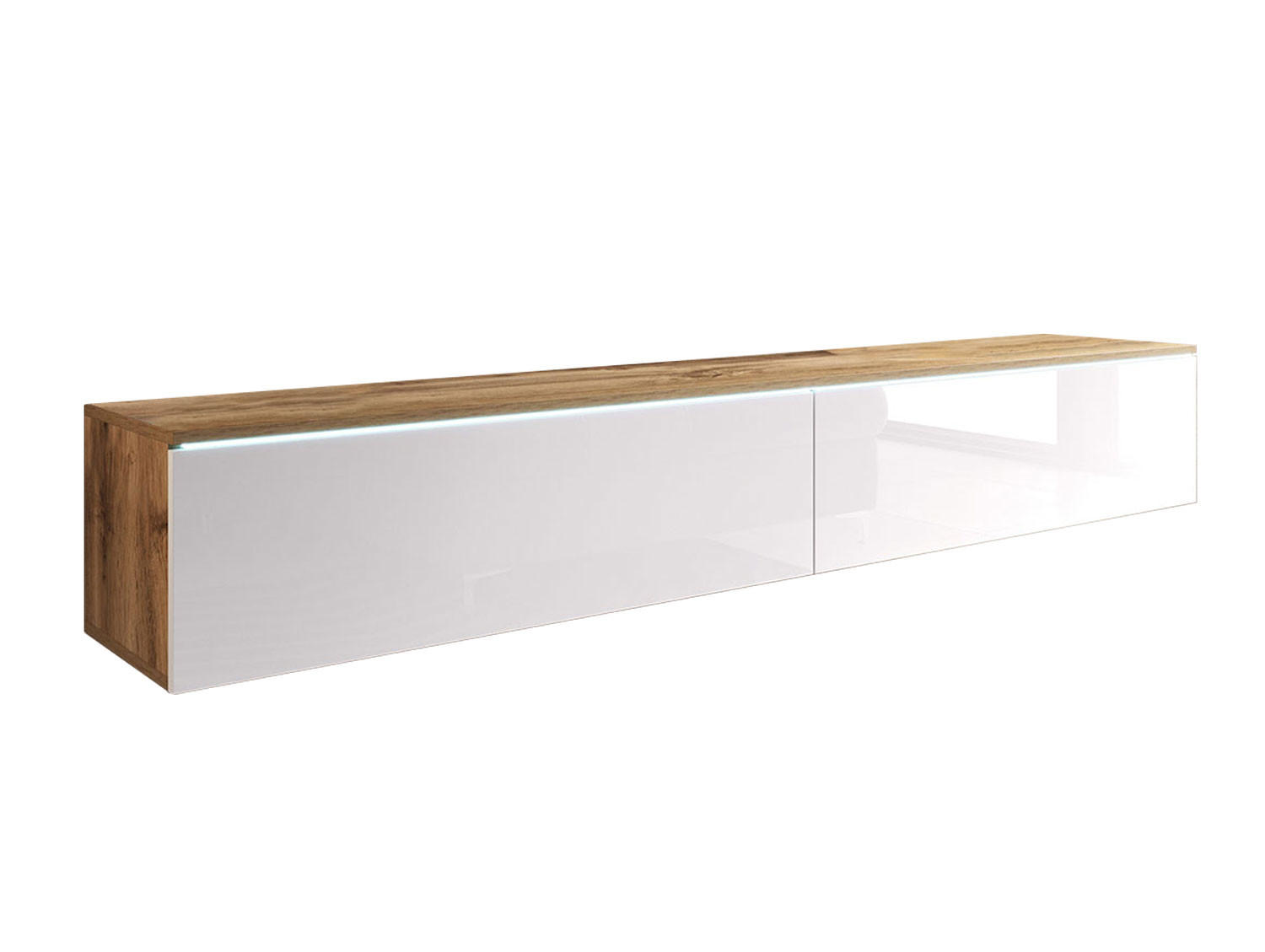 Feldmann-Wohnen Lowboard Weiß Hochglanz, Eiche 180x30x32 cm
