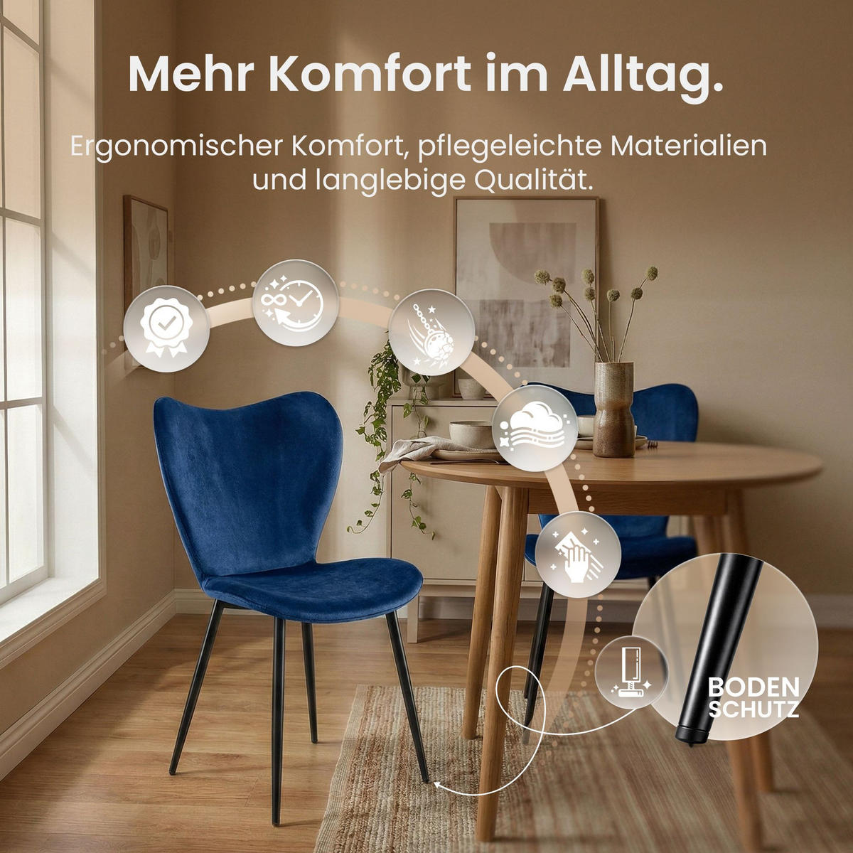 ESSZIMMERSTUHL Samt Dunkelblau - Schwarz/Dunkelblau, Textil/Metall (50/80/58cm) - CLP