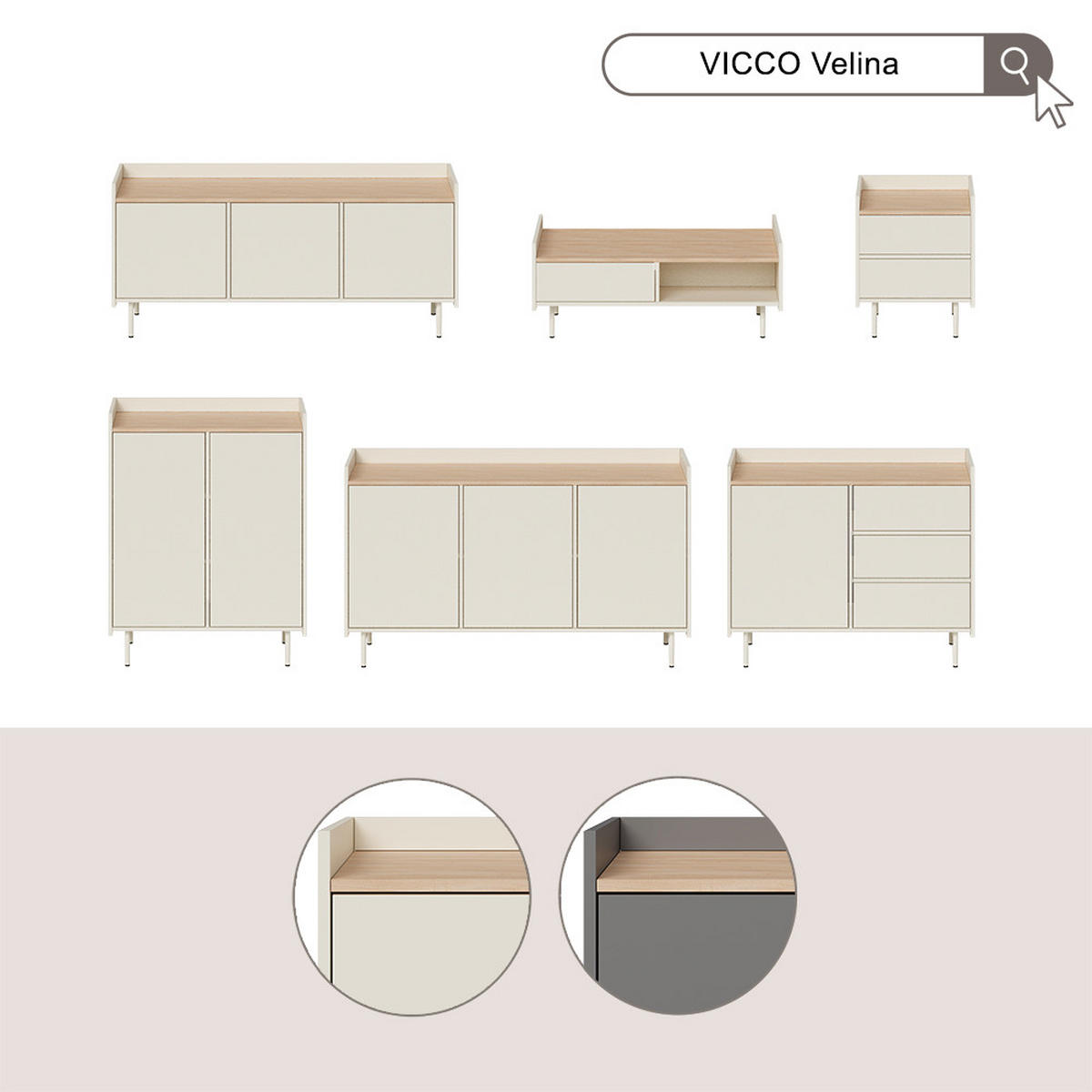KOMMODE Velina Grau/Eiche 80 x 103 cm mit 6 Fächern - Eichefarben/Grau, Holzwerkstoff (80/103/40cm) - Vicco