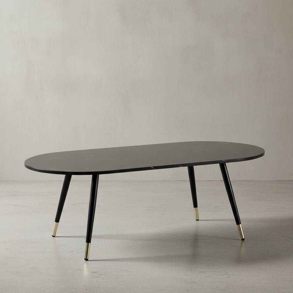 COUCHTISCH oval in Marmor-Optik – mit Metallgestell im modernen Design, Schwarz 120x60x42 cm - Goldfarben/Schwarz, Holzwerkstoff/Metall (60/120/42cm) - KADIMA DESIGN