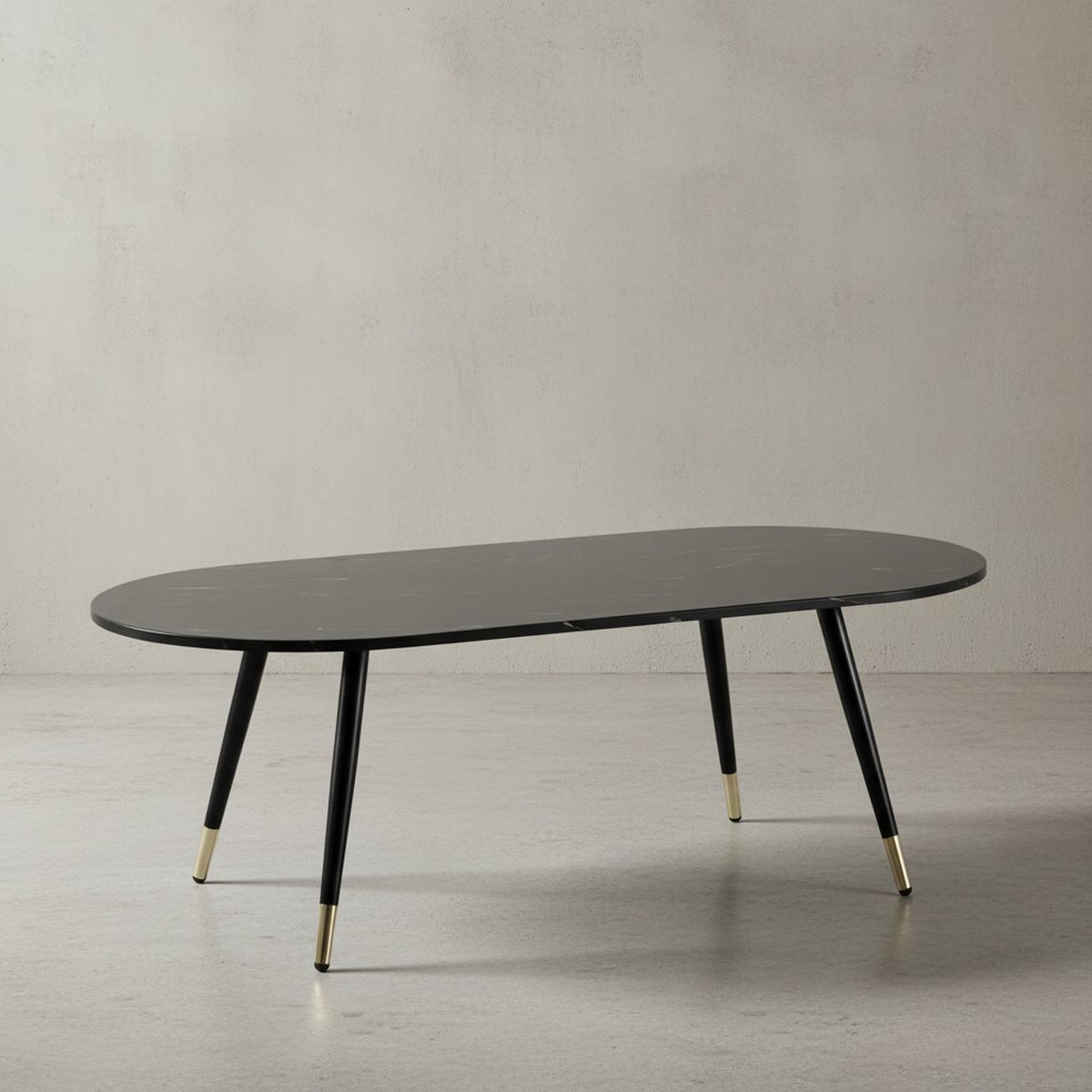 COUCHTISCH oval in Marmor-Optik – mit Metallgestell im modernen Design, Schwarz 120x60x42 cm - Goldfarben/Schwarz, Holzwerkstoff/Metall (60/120/42cm) - KADIMA DESIGN
