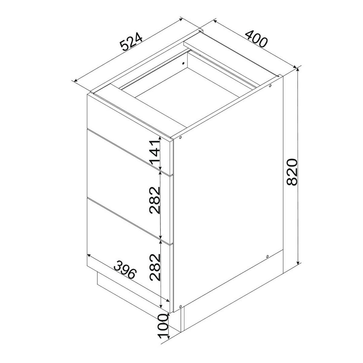 UNTERSCHRANK - D40S3 ( S2100/7 ) - KATE - 3 Schubladen für effiziente Organisation - Weiß, Holz/Metall (40/82/52.4cm)