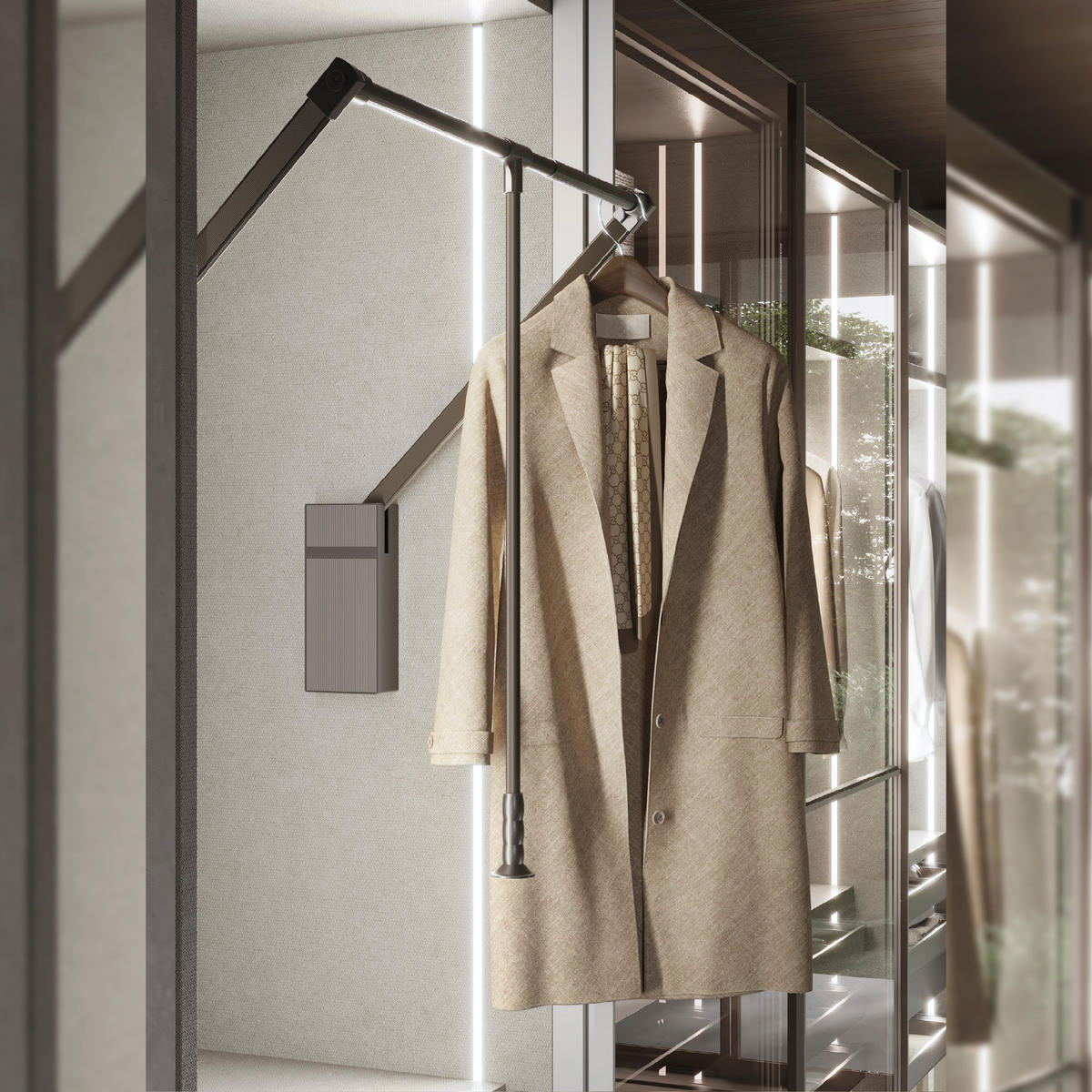 KLEIDERLIFT für Garderoben Sway, 830 - 1150mm, Stahl, Aluminium, und Kunststoff, Titanium lackiert - Titanfarben, Metall (115/83/68cm) - EMUCA