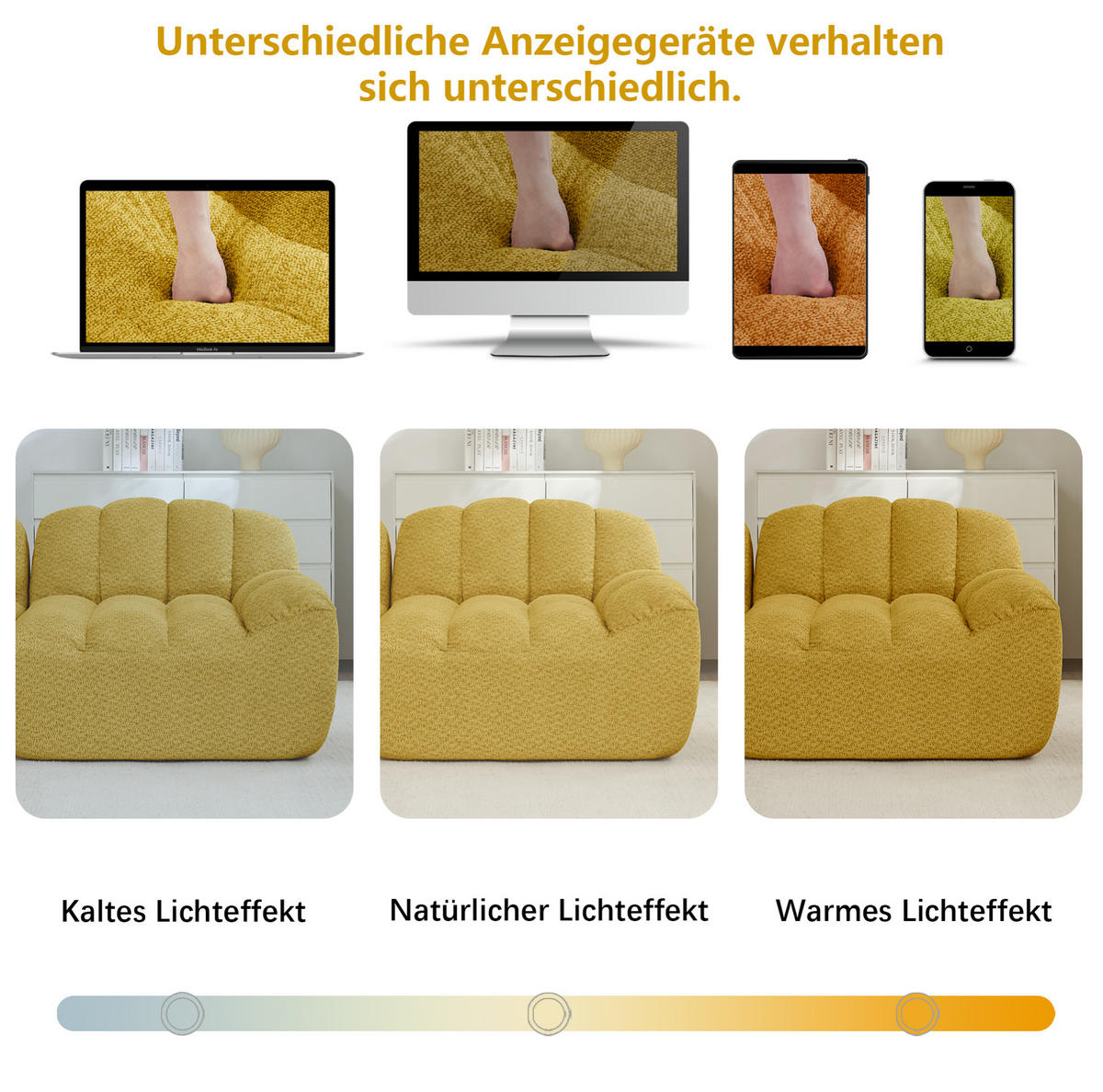 3-SITZER Modulsofa aus Granuliertem Fleece mit boneless Design Gelb - Gelb, Textil (104/79/288cm) - Modenvie