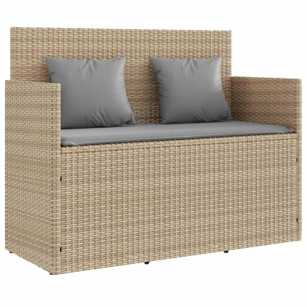 GARTENBANK mit Kissen Beige Poly Rattan - Beige/Grau, Kunststoff (120/90.5/50cm) - furnicato
