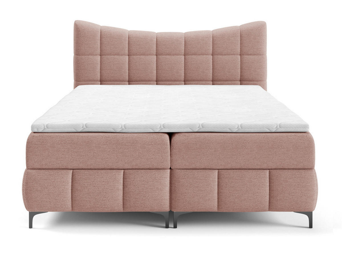 BOXSPRINGBETT 200x200 Almera, Chenille, Bettkasten, Matratze, Puderrosa - Hellrosa, Holz/Textil (200/200cm) - Emporius