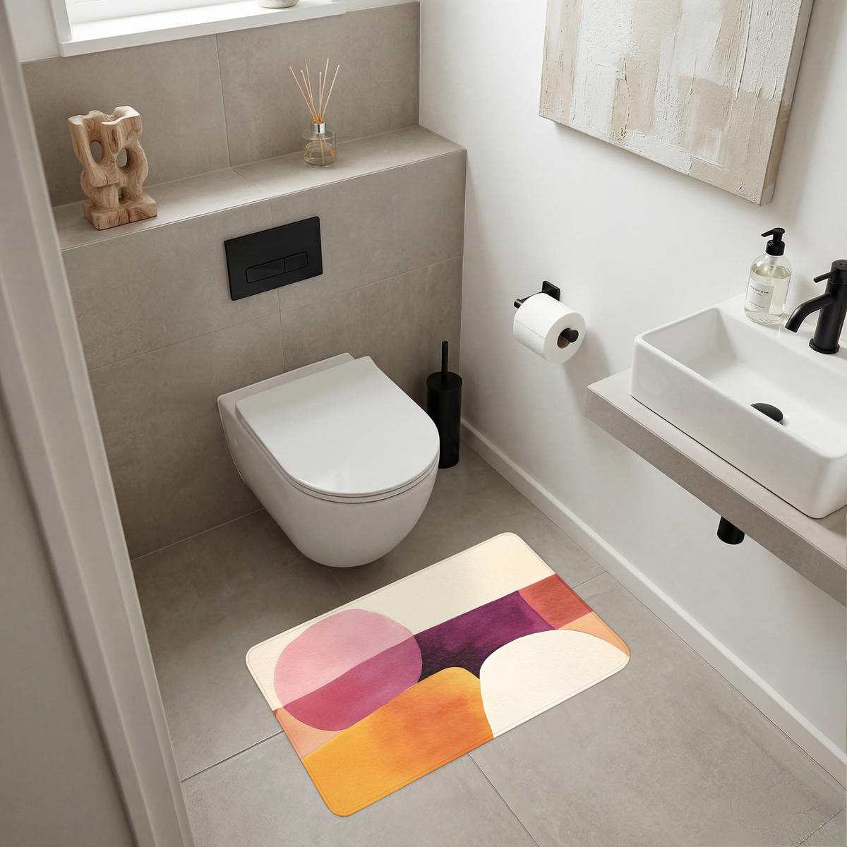KOUPELNOVÁ PŘEDLOŽKA Tvary - abstraktní - barevné 80x50 cm - terakotová, textil/plast (80/50cm) - OnlyWow