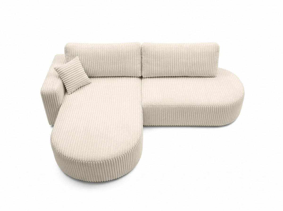 ECKSOFA Mit Schlaffunktion Und Bettkasten, Cordstoff Tilia, Ecru, Links, ROUND ONE OPEN XL - Ecru, Holz (262/175cm) - Kaiser Möbel