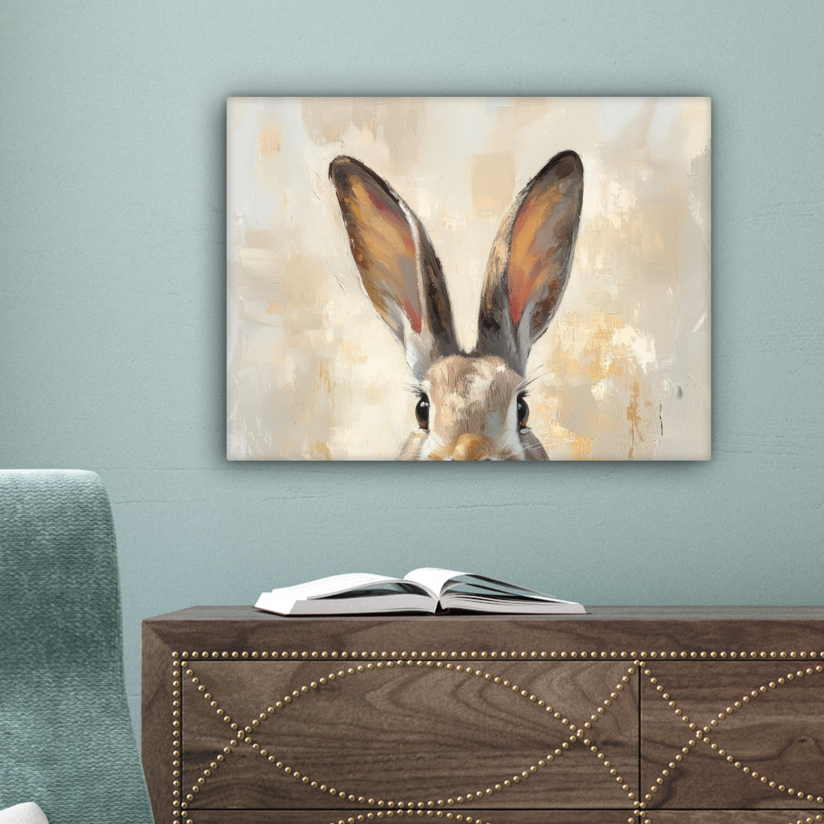 LEINWANDBILD Hase - Ohren - Braun Wandbild 40x30 cm - Beige, Textil (40/30cm) - MuchoWow