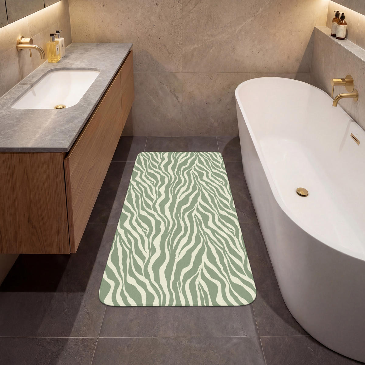 KOUPELNOVÁ PŘEDLOŽKA Zebra - Motiv - zelená 60x120 cm - šalvějově zelená, textil/plast (60/120cm)