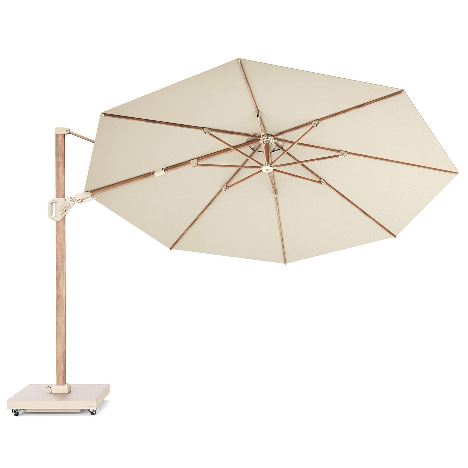 AMPELSCHIRM rund 3.5 m Challenger T² Premium 360° kippbar natur/teak - Creme, Metall (350/350cm) - Platinum
