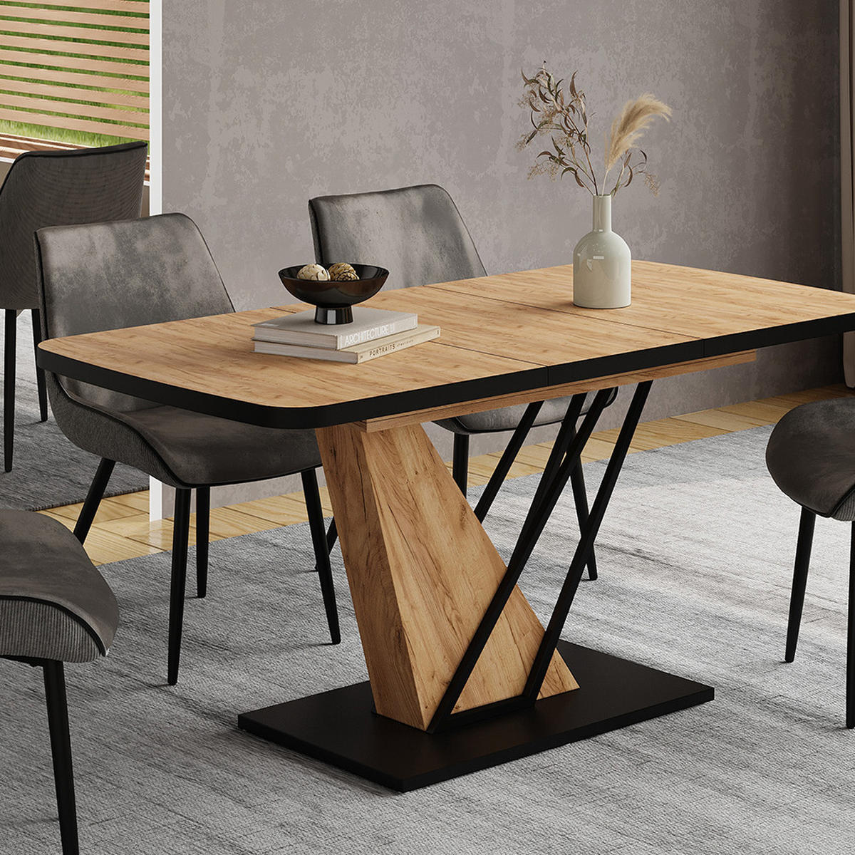 JEDÁLENSKÝ STÔL Fenaro Čierna/dubová - čierna/farba duba, kompozitné drevo (80/120/77.4cm) - Vicco