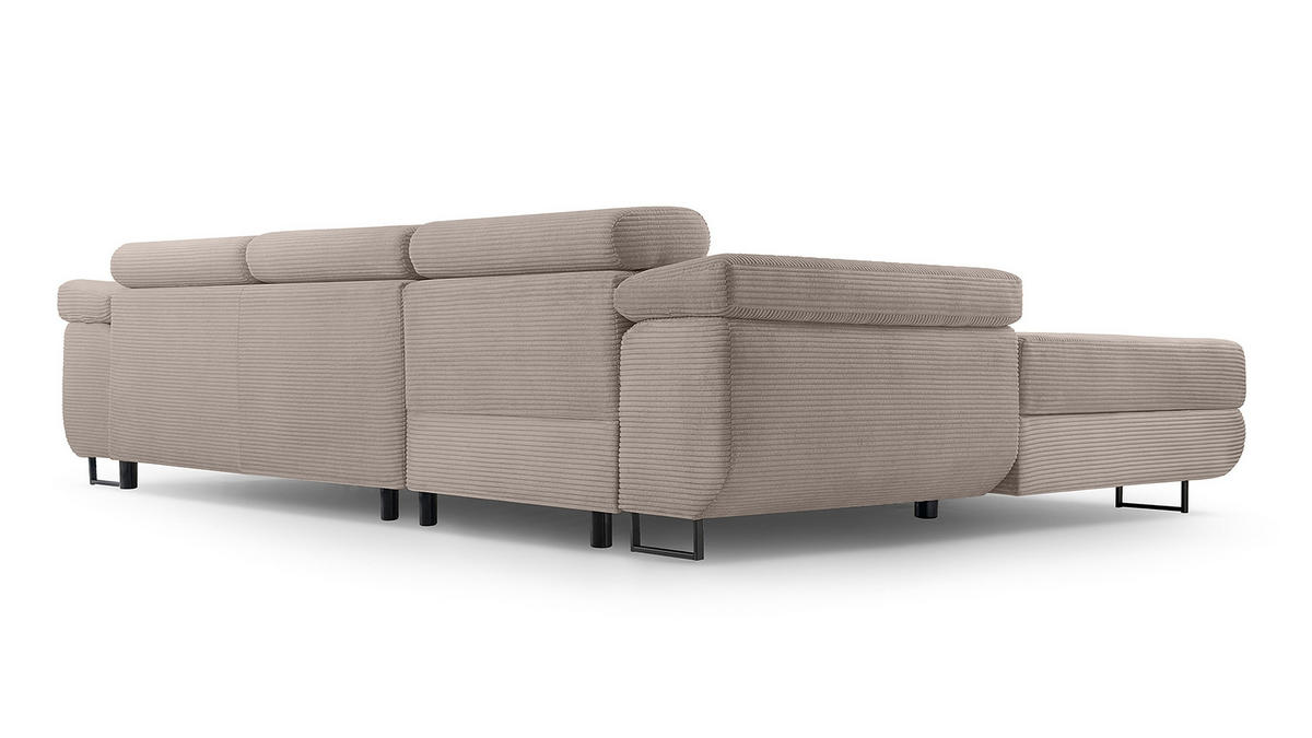 ECKSOFA L Form Arborio Beige 280/203/90 cm Links mit Schlaffunktion - Beige/Schwarz, Textil/Metall (203/280cm) - AX Living