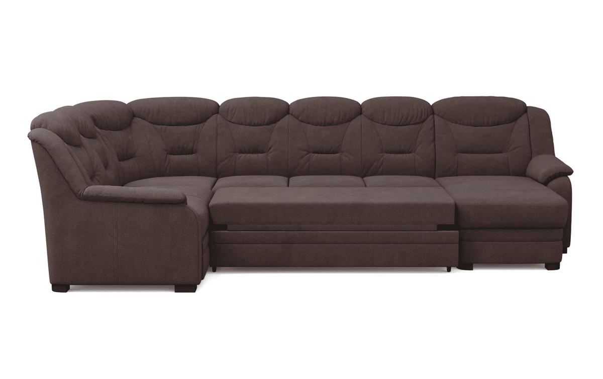 WOHNLANDSCHAFT mit Schlaffunktion und Bettkasten – weiches Chenille-Gewebe - Dunkelbraun/Schwarz, Holz/Kunststoff (330/99/211cm) - Cotta