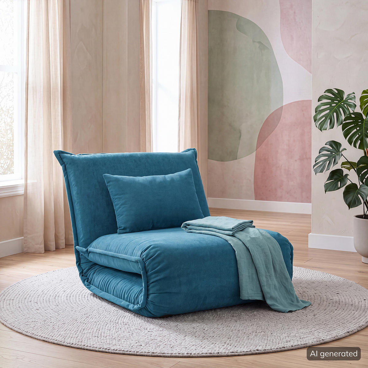 SCHLAFSESSEL - Blau/Schwarz, Textil/Metall (100/64/73cm) - home24