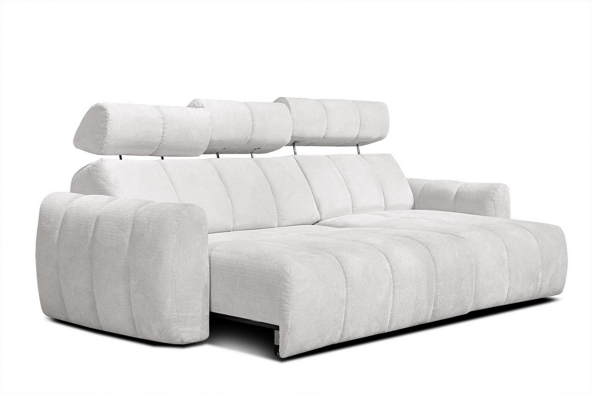 ECKSOFA KIMI 3-Sitzer, ausziehbarer Sitz, verstellbare Kopfstützen, cremefarben - Creme/Schwarz, Holzwerkstoff/Textil (270/160cm) - Courtois Laville