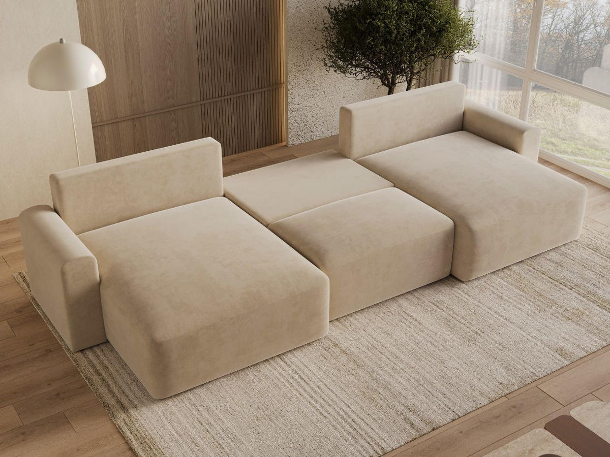 ECKSOFA U Aurora Beige - Beige, Holz/Textil (369/145cm) - Graingold