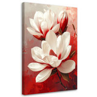 WANDBILD, Weiße Magnolien mit roten Akzenten auf hellem Hintergrund - Rot, Textil (40/60cm) - Feeby