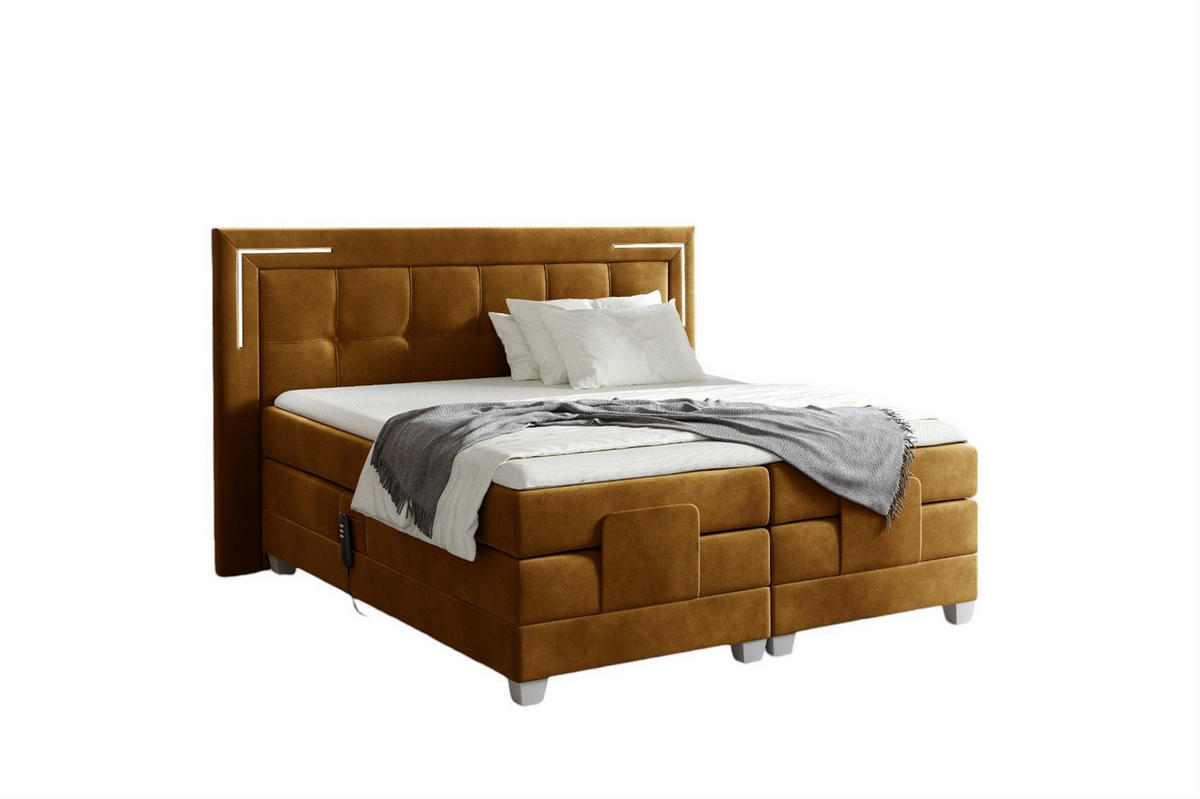 BOXSPRINGBETT Bett Elektrisch Dores - Currygelb, Holzwerkstoff/Textil (160/200cm) - Fun Möbel