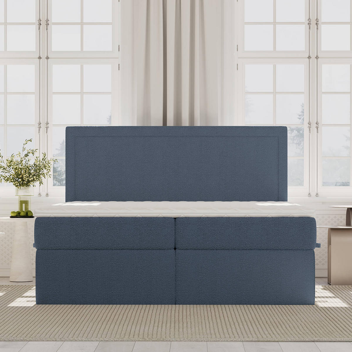 BOXBETT Jodan 140/200 cm Marineblau im Baloo Stoff - Schwarz/Dunkelblau, Holz/Holzwerkstoff (140/200cm) - AltaBeds