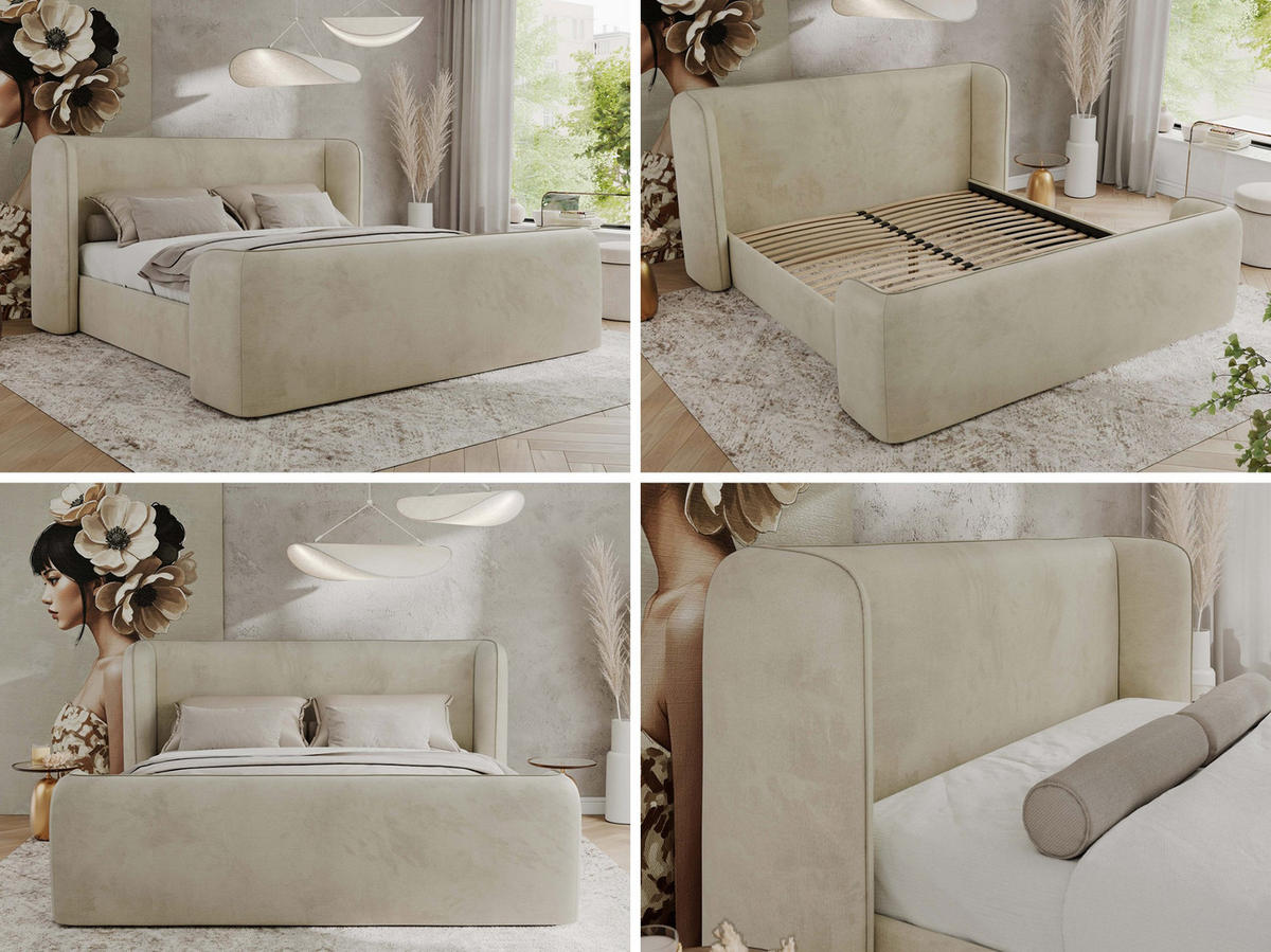 POLSTERBETT EMORA CLASSIC DUO 200/200 - Beige Velvet - Multipocket-Matratze - Beige, Textil (200/200cm) - MKS