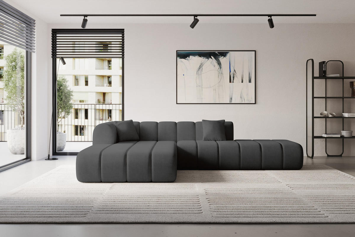 ROHOVÁ SEDAČKA s otomanem, levá BILA-L 289x176x71 Černá Velur - černá, kompozitní dřevo/textil (176/289cm) - ALTDECOR