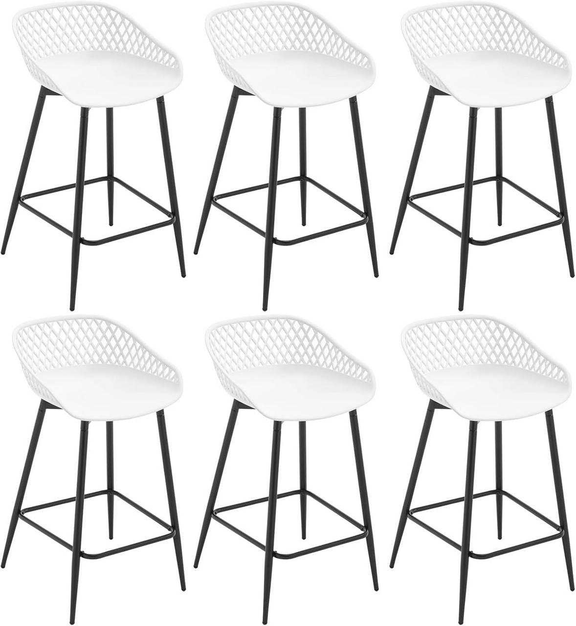 BARHOCKER 6er Set aus PP-Kunststoff, Weiß - Schwarz/Weiß, Kunststoff/Metall (44/84.5/47cm) - Woltu