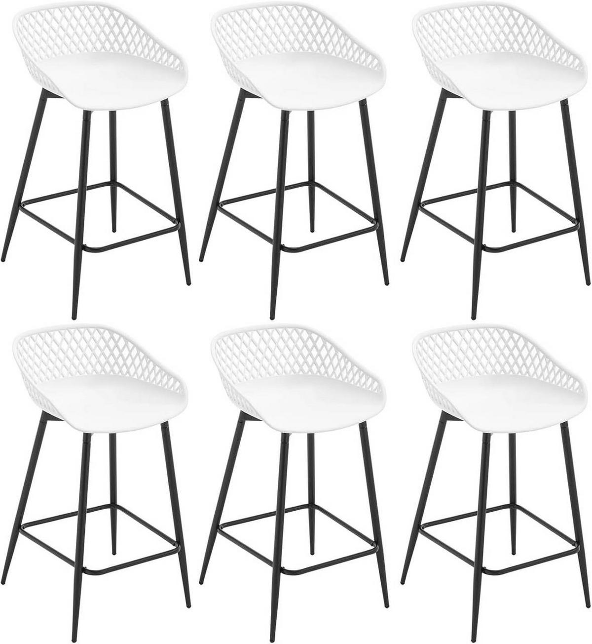 BARHOCKER 6er Set aus PP-Kunststoff, Weiß - Schwarz/Weiß, Kunststoff/Metall (44/84.5/47cm) - Woltu