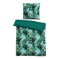 BETTWÄSCHE-GARNITUR Satin Jungle gletscher, 135x200 cm + 80x80 cm - Hellblau, Textil (135/200cm) - Castell