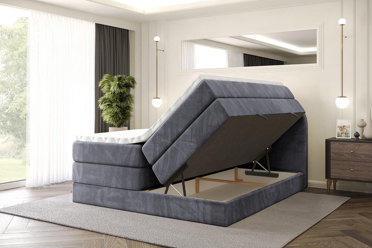 BOXSPRINGBETT mit Matratze und Lattenrost - NOX KING-120x200 - Dunkelgrau Casablanca - Dunkelgrau, Holzwerkstoff (120/200cm) - ALTDECOR
