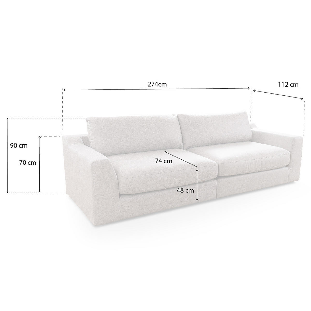 BIG-SOFA - Hellgrau, Kunststoff/Textil (274/90/112cm) - home24