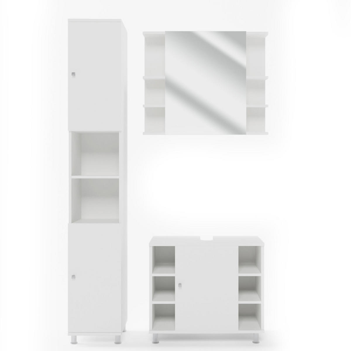 BADMÖBEL-SET Fynn Weiß 3 Teile, mit Hochschrank - Weiß, Holzwerkstoff (60/54/32cm) - Vicco