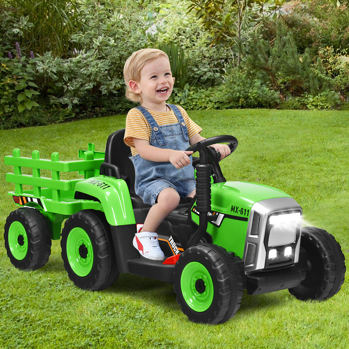 TRAKTOR 12 V 3-växlad grön - Grön, Plast (135/53/51cm) - COSTWAY