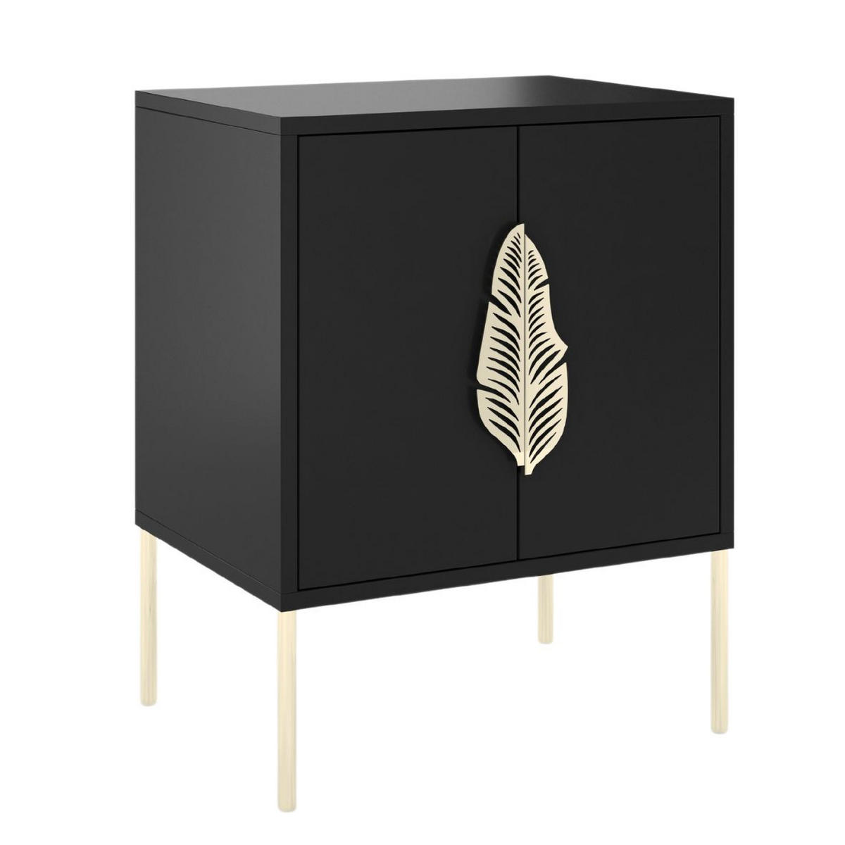 NACHTTISCH Merlin, Schwarz, Goldene Details - Goldfarben/Schwarz, Holzwerkstoff/Metall (54/69/40cm) - Skandica