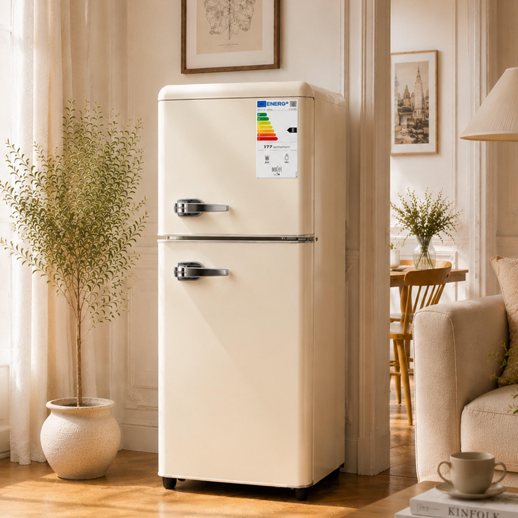 KÜHL-GEFRIER-KOMBINATION 112 l, 72 l Kühlvolumen, 40 l Gefriervolumen, Energieeffizienzklasse E, Cremeweiß - Creme, Metall (48.5/68/41cm) - FOHERE