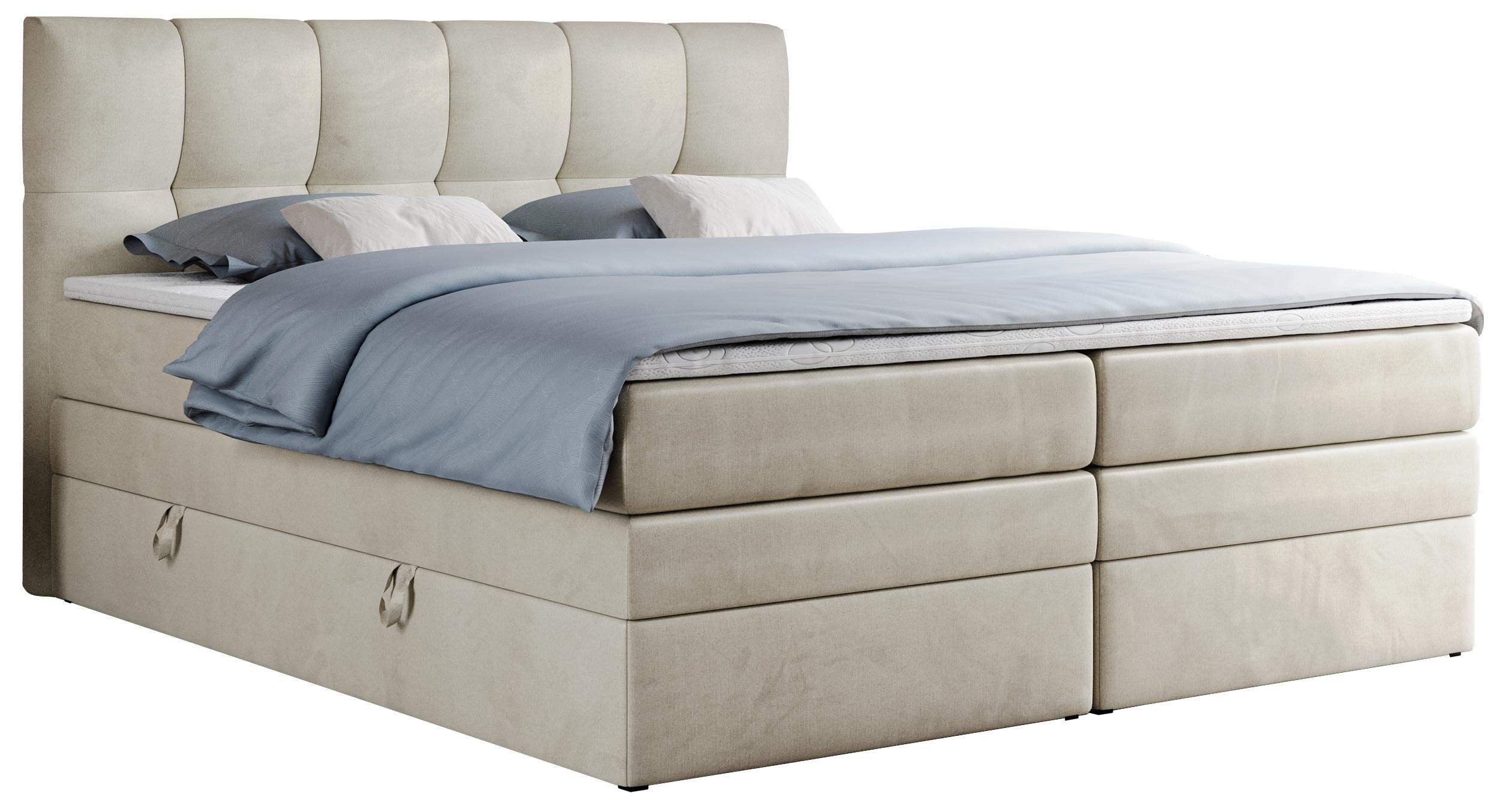 BOXSPRINGBETT ALVIN KING 200/200 Beige Velvet - H3 - Beige, Holz/Textil (200/200cm) - MKS