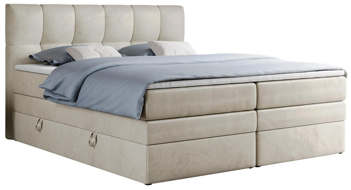 BOXSPRINGBETT ALVIN KING 140/200 Beige Velvet - H3 - Beige, Holz/Textil (140/200cm) - MKS