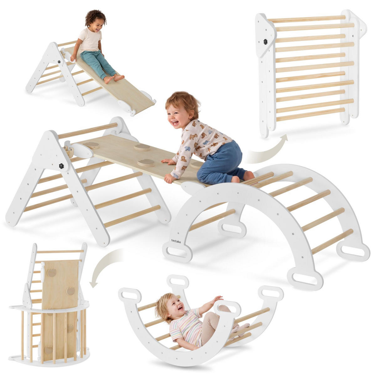 KLETTERGERÜST Monti, abgerundete Ecken und Kanten, hellgrau - Hellgrau, Holz (203.5/59/58cm) - tectake