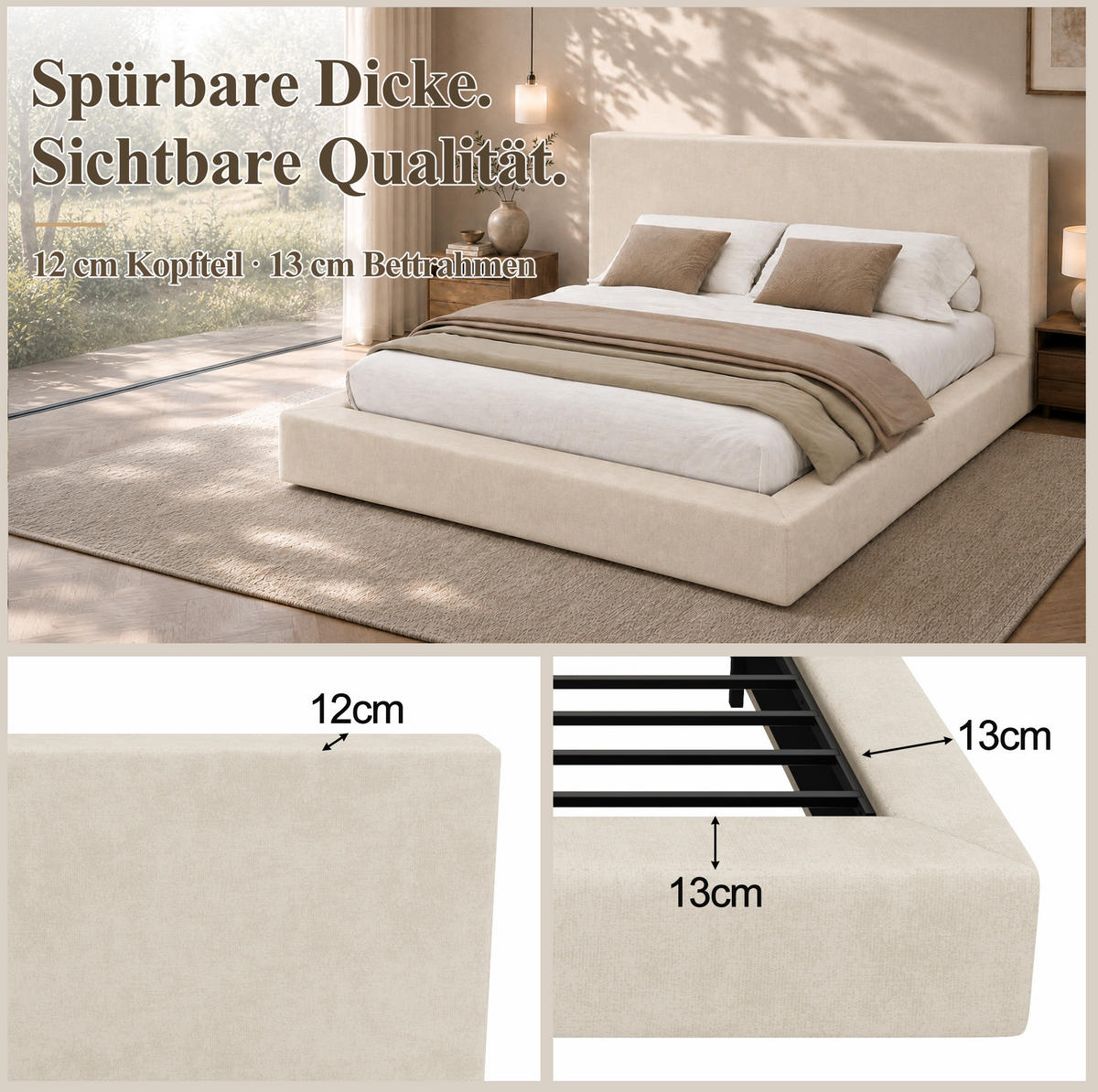 POLSTERBETT mit Chenille-Bezug 160x200 cm Beige inklusive Lattenrost - Beige, Textil (160/200cm) - Modfu