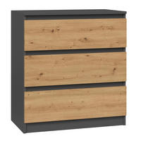 KOMMODE 3 SCHUBLADEN M3 - ANTHRAZIT / EICHE ARTISAN - Anthrazit/Eiche Artisan, Holzwerkstoff (70/75/40cm) - CDF
