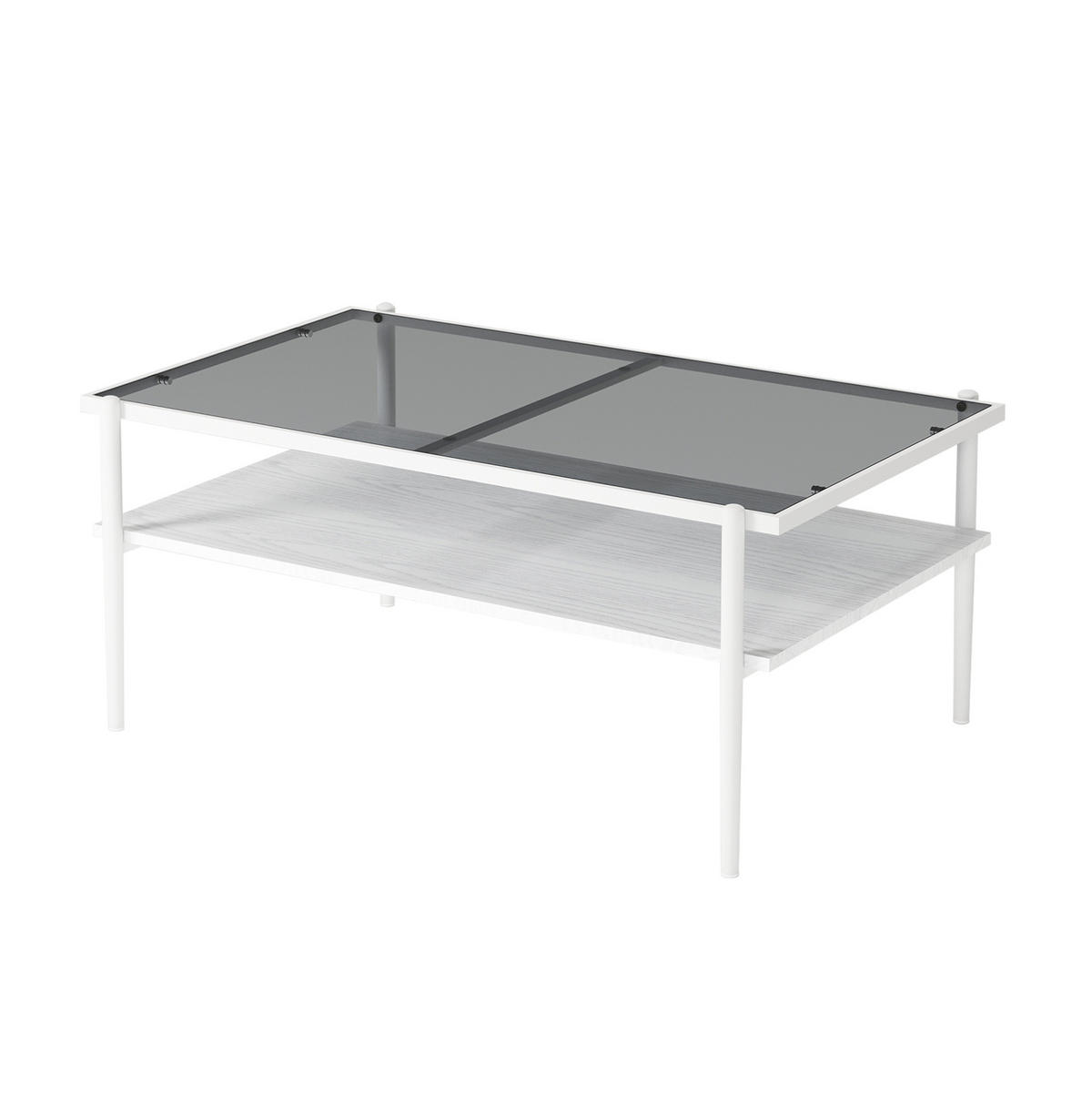 KONFERENČNÍ stolek 97,5/61,5/45 cm šedý a bílý z MDF a skla s tvrzenou deskou - bílá, sklo (97.5/61.5/45cm) - OKWISH